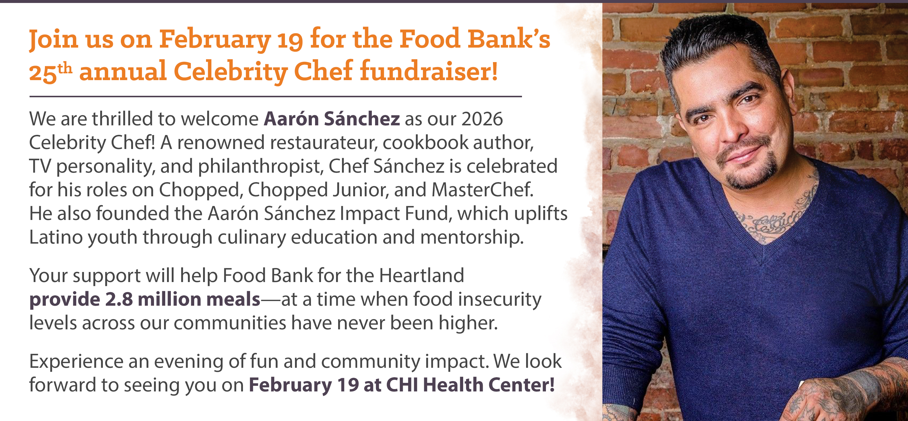 Join us on February 19 for the Food Bank's 25th Annual Celebrity Chef Fundraiser!