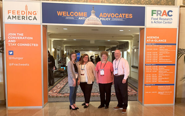 Photo of Food Bank of Lincoln Communications Director, Amanda Fahrer, Network Capacity Manager, Katie Nungesser, Food Bank for the Heartland Nebraska SNAP Manager, Cindy Doerr, and President & CEO, Brian Barks at the 2023 National Anti-Hunger Policy Conference