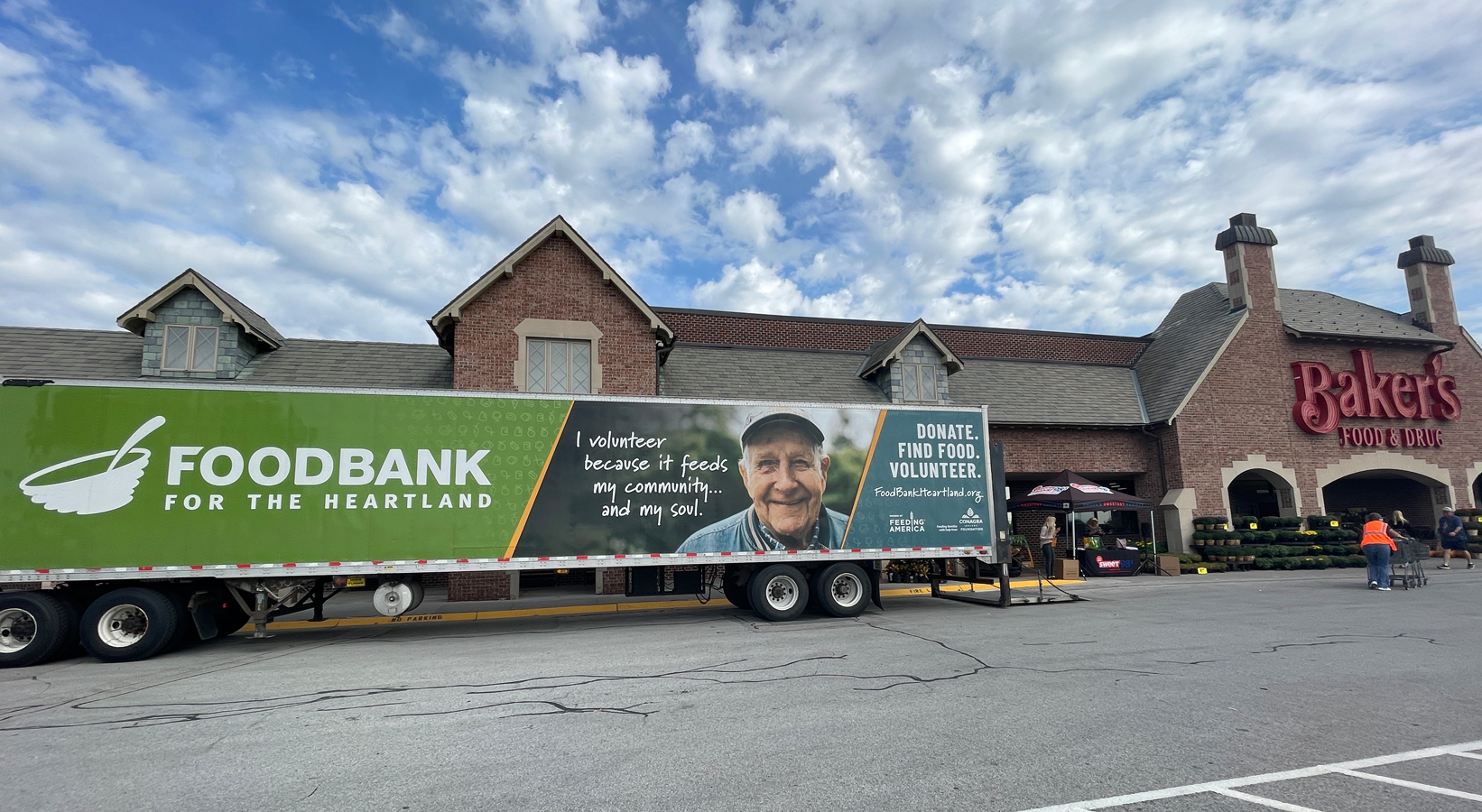 Photo of Food Bank for the Heartland truck in front of Baker's