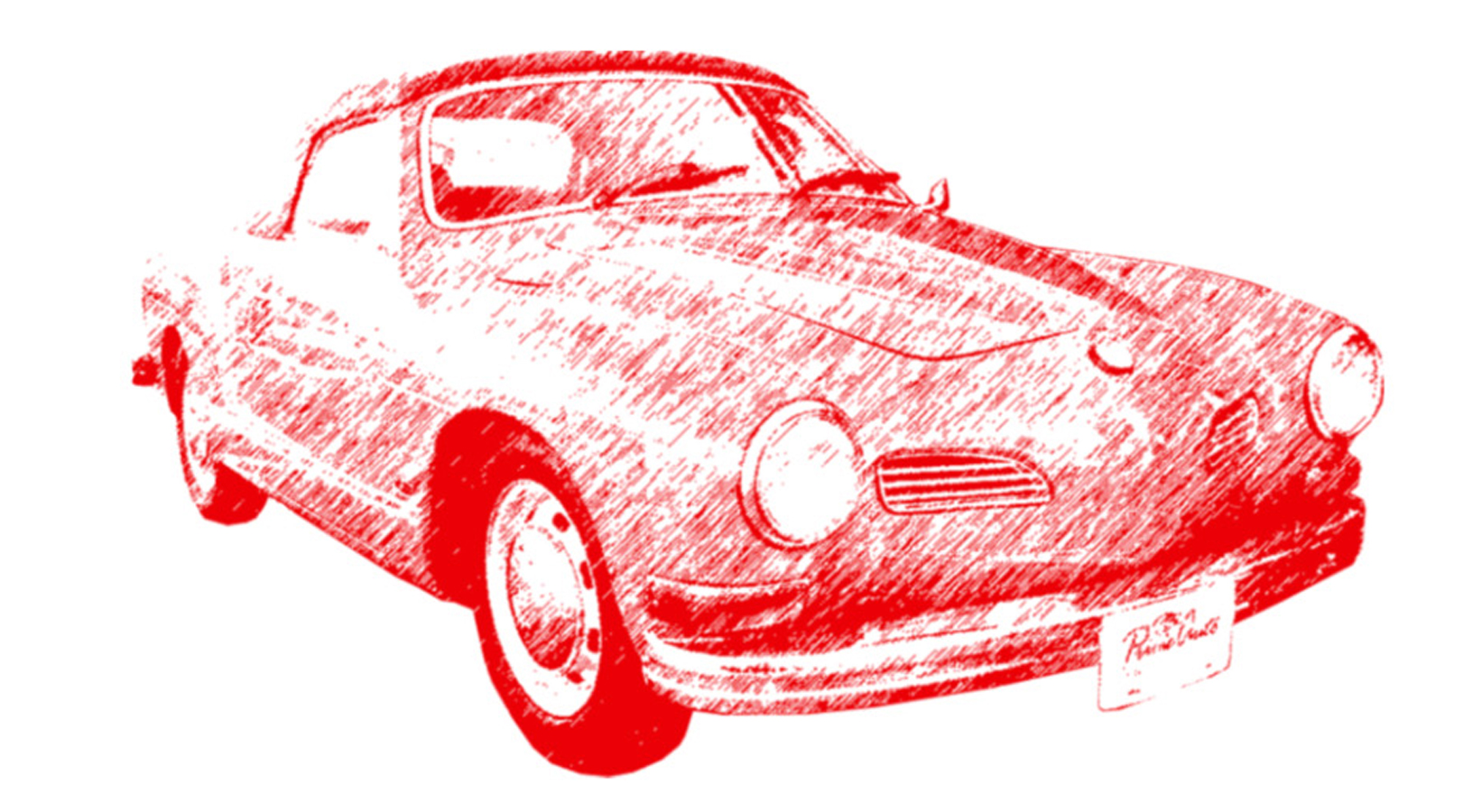 Red sketch drawing of old sports car