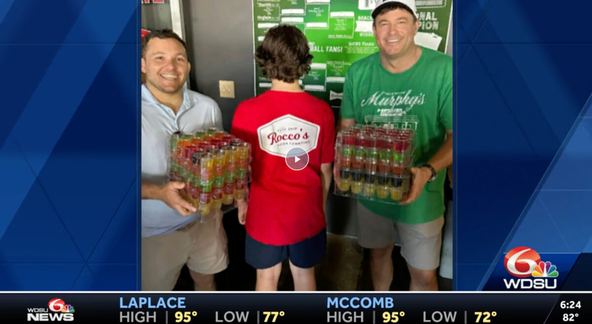Photo of WDSU News Channel 6 coverage of Rocco's Pizza & Cantina Jell-O shot challenge