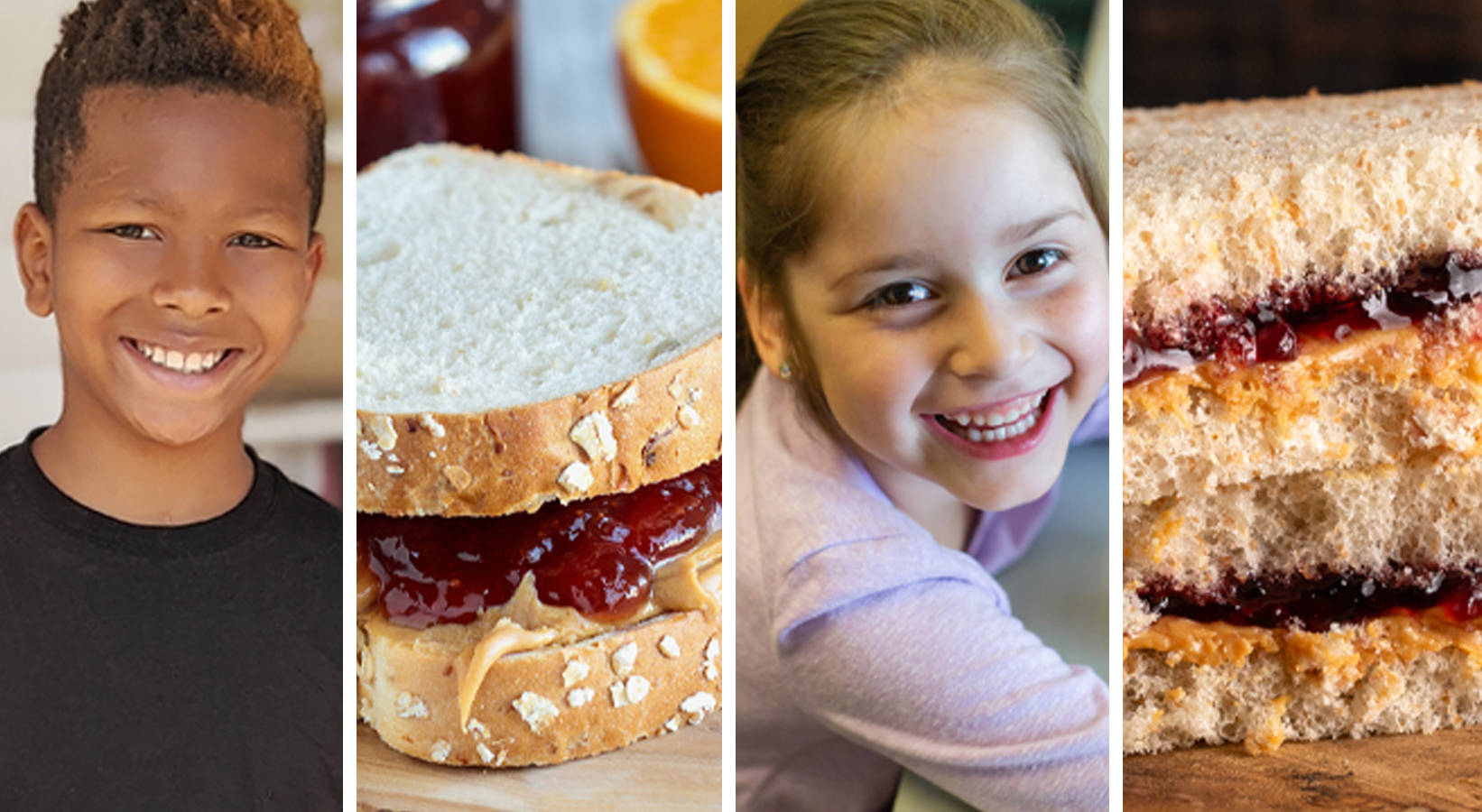 Photos of children and peanut butter & jelly sandwiches