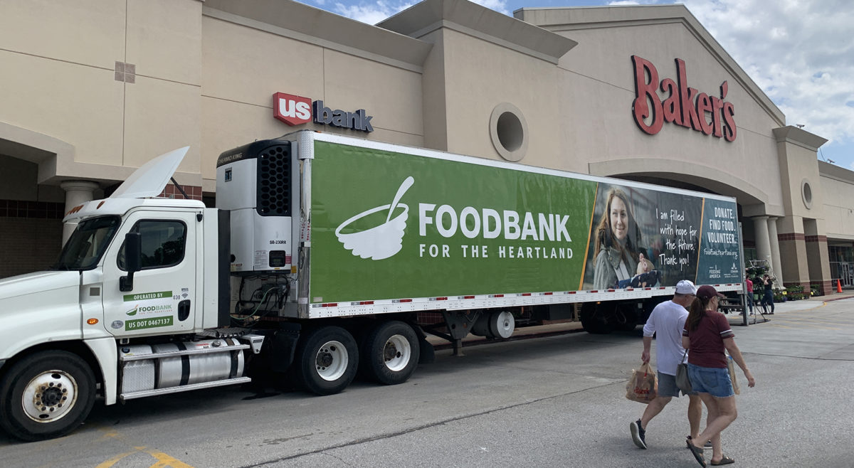 Photo of Food Bank for the Heartland truck outside of Baker's