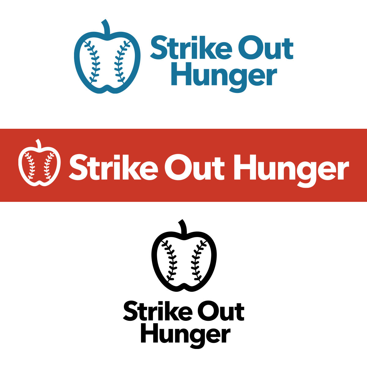 Strike Out Hunger logos in blue white and black