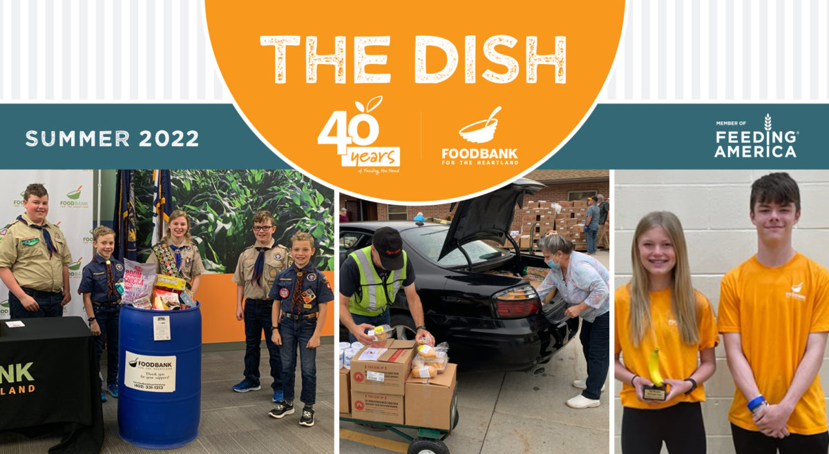 Summer 2022 edition of The Dish photos of Boy Scouts of America, a mobile pantry and students
